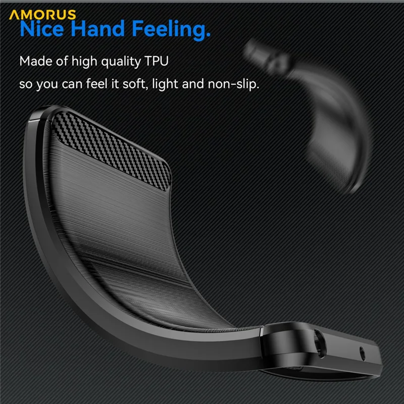 AMORUS For iPhone 16 Case Carbon Fiber Texture Brushed Protective Phone Cover - Black