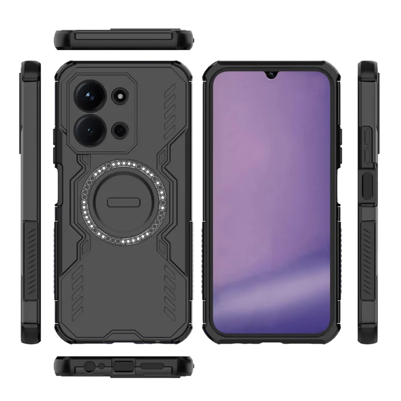 Magnetic Case For Xiaomi Redmi 15C 5G (EU) (173mm)  /  4G (EU) (173mm)  /  Poco C85 4G (173mm) Hollow Heat Dissipation PC + TPU Phone Cover - Black