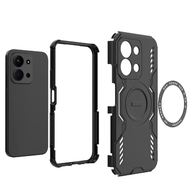 Magnetic Case For Xiaomi Redmi 15C 5G (EU) (173mm)  /  4G (EU) (173mm)  /  Poco C85 4G (173mm) Hollow Heat Dissipation PC + TPU Phone Cover - Black