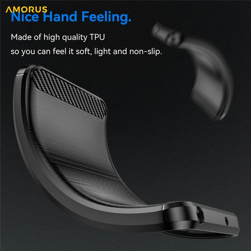 AMORUS voor Samsung Galaxy S25 FE hoesje Koolstofvezelstructuur Geborsteld Beschermd hoesje - Zwart