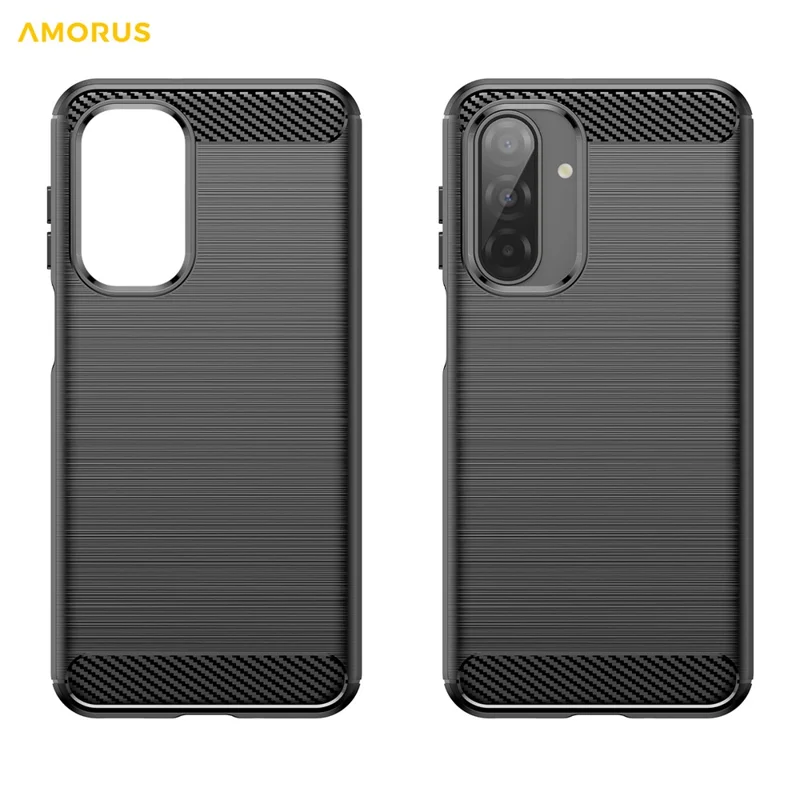 AMORUS voor Samsung Galaxy A17 5G / A17 4G hoesje met koolstofvezelstructuur Geborstelde beschermhoes voor telefoon - Zwart