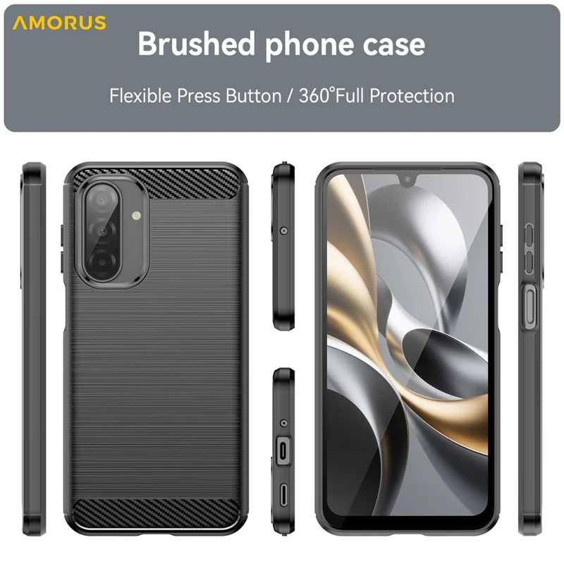 AMORUS voor Samsung Galaxy A17 5G / A17 4G hoesje met koolstofvezelstructuur Geborstelde beschermhoes voor telefoon - Zwart