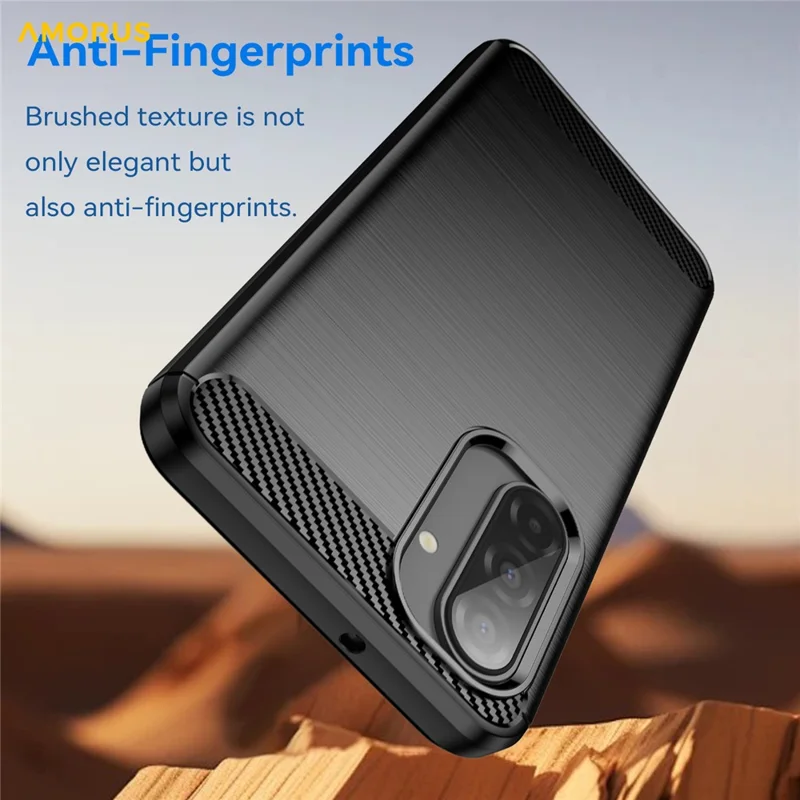 AMORUS voor Samsung Galaxy A17 5G / A17 4G hoesje met koolstofvezelstructuur Geborstelde beschermhoes voor telefoon - Zwart