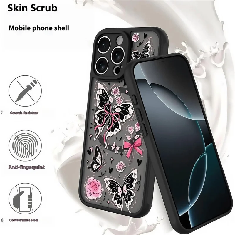 For iPhone 15 Pro Max Case Compatible with MagSafe Pattern Printed Design PC + TPU Phone Cover - Ink Flowers