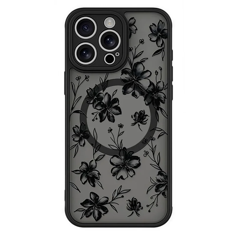 For iPhone 14 Pro Max Case Compatible with MagSafe Pattern Printed Design PC + TPU Phone Cover - Ink Flowers