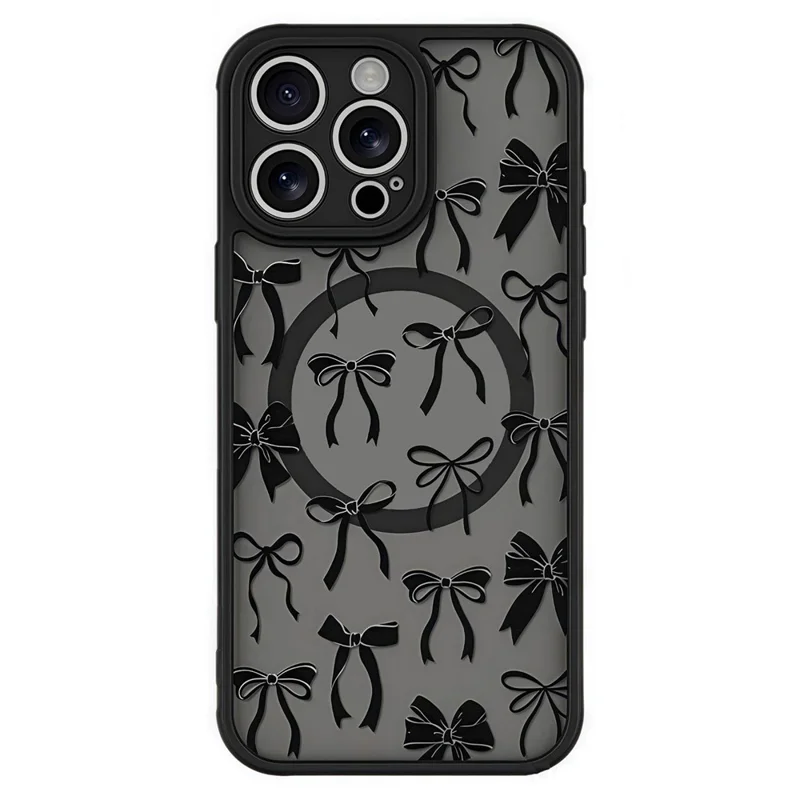 For iPhone 13 Pro Case Compatible with MagSafe Pattern Printed Design PC + TPU Phone Cover - Black Bow