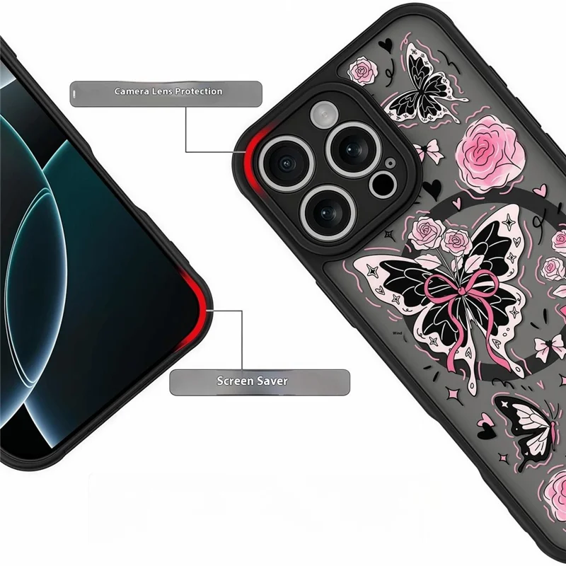 For iPhone 13 Pro Case Compatible with MagSafe Pattern Printed Design PC + TPU Phone Cover - Black Bow