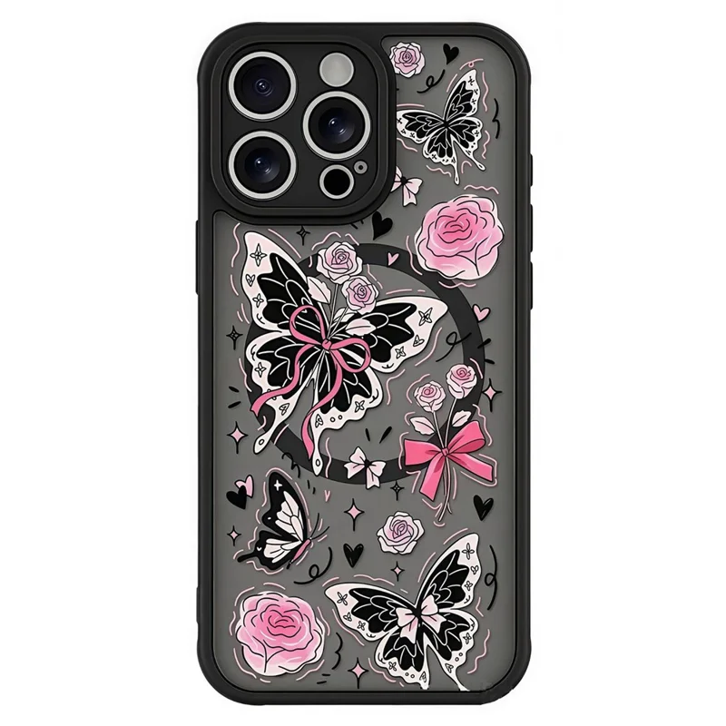 For iPhone 12 Pro Case Compatible with MagSafe Pattern Printed Design PC + TPU Phone Cover - Colorful Butterfly