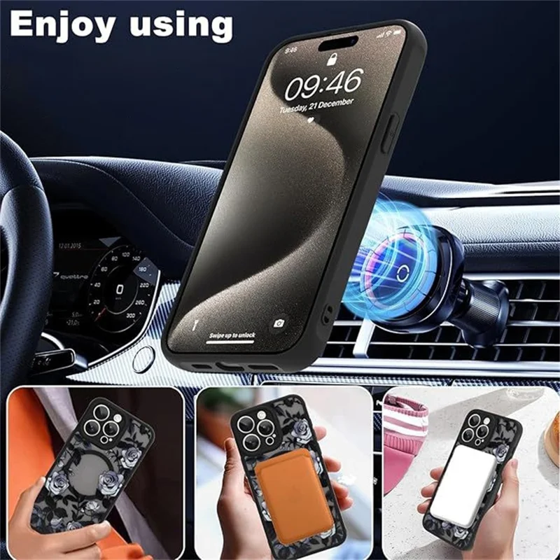 For iPhone 12 Pro Max Case Compatible with MagSafe Rose Flower Pattern PC + TPU Phone Cover