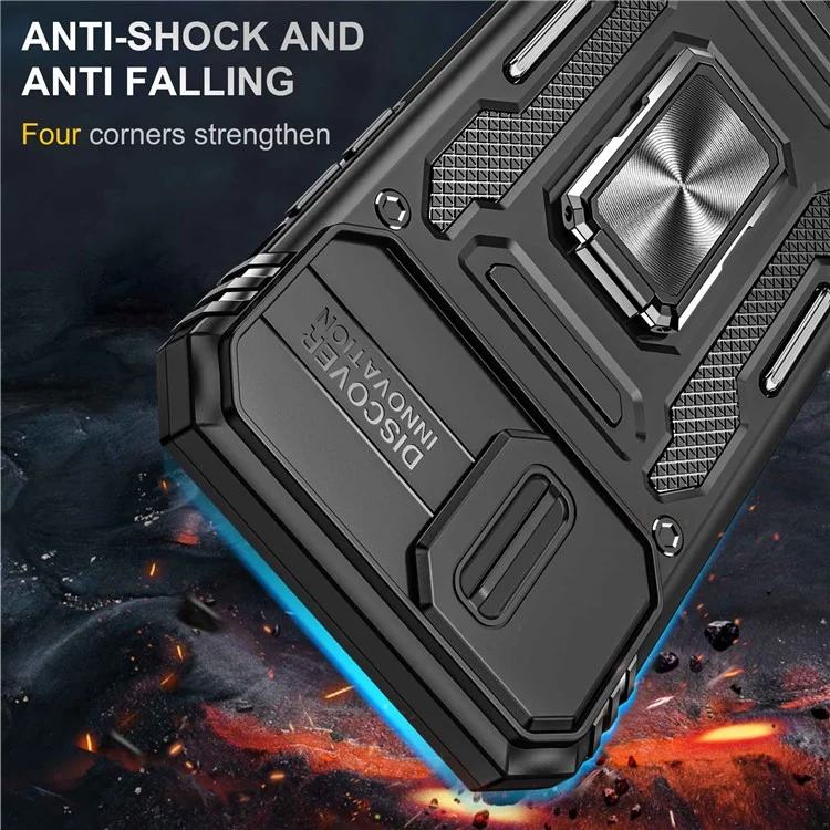 Armor Series for iPhone 11 6.1 inch Anti-scratch Phone Case Kickstand PC + TPU Protective Back Cover with Slide Camera Cover - Black