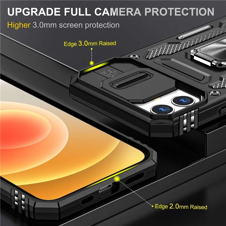 Armor Series for iPhone 11 6.1 inch Anti-scratch Phone Case Kickstand PC + TPU Protective Back Cover with Slide Camera Cover - Black