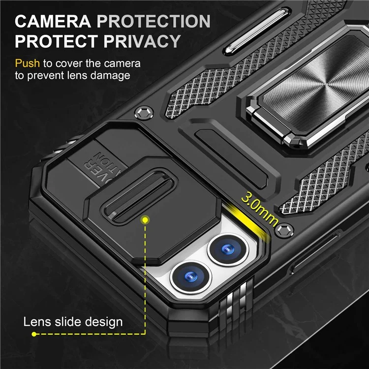 Armor Series for iPhone 11 6.1 inch Anti-scratch Phone Case Kickstand PC + TPU Protective Back Cover with Slide Camera Cover - Black