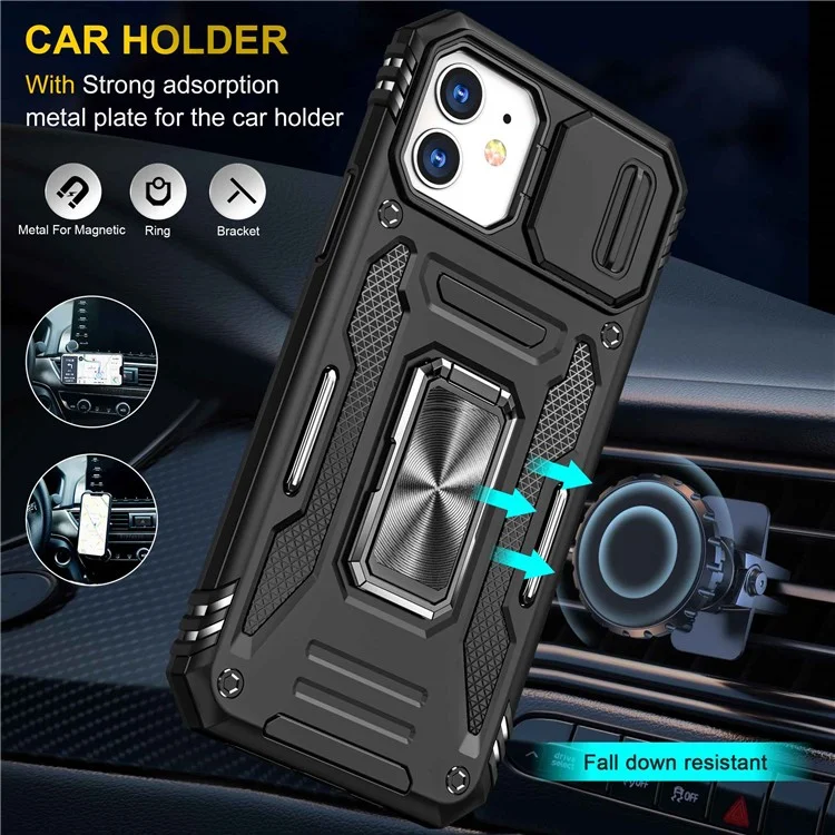 Armor Series for iPhone 11 6.1 inch Anti-scratch Phone Case Kickstand PC + TPU Protective Back Cover with Slide Camera Cover - Black