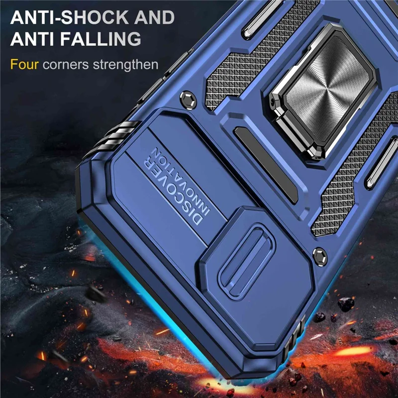 Armor Series for iPhone 11 6.1 inch Anti-scratch Phone Case Kickstand PC + TPU Protective Back Cover with Slide Camera Cover - Dark Blue