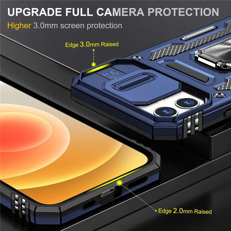 Armor Series for iPhone 11 6.1 inch Anti-scratch Phone Case Kickstand PC + TPU Protective Back Cover with Slide Camera Cover - Dark Blue