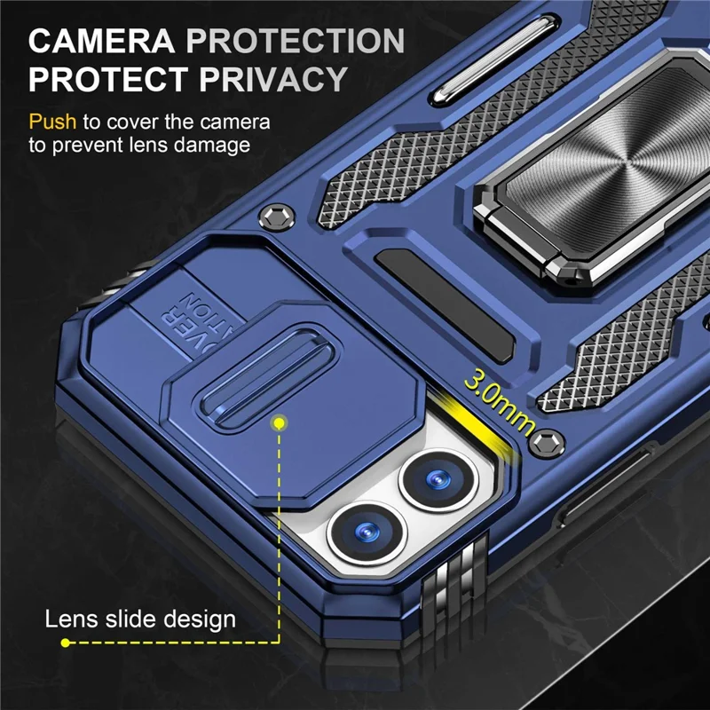 Armor Series for iPhone 11 6.1 inch Anti-scratch Phone Case Kickstand PC + TPU Protective Back Cover with Slide Camera Cover - Dark Blue