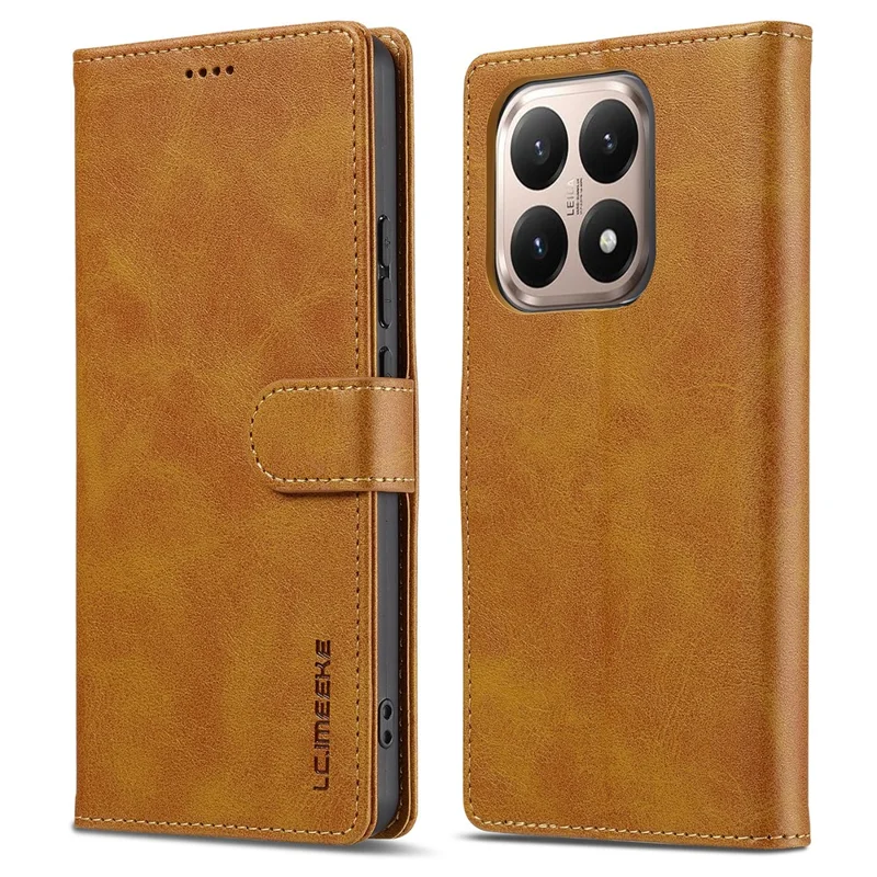 LC.IMEEKE For Xiaomi 15T Case Calf Texture PU Leather Stand Wallet Phone Cover - Yellow