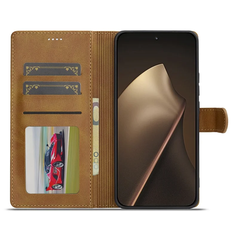 LC.IMEEKE For Xiaomi 15T Case Calf Texture PU Leather Stand Wallet Phone Cover - Yellow