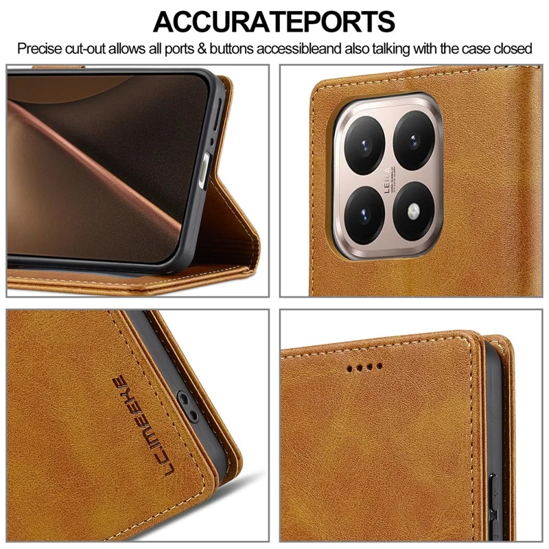 LC.IMEEKE For Xiaomi 15T Case Calf Texture PU Leather Stand Wallet Phone Cover - Yellow