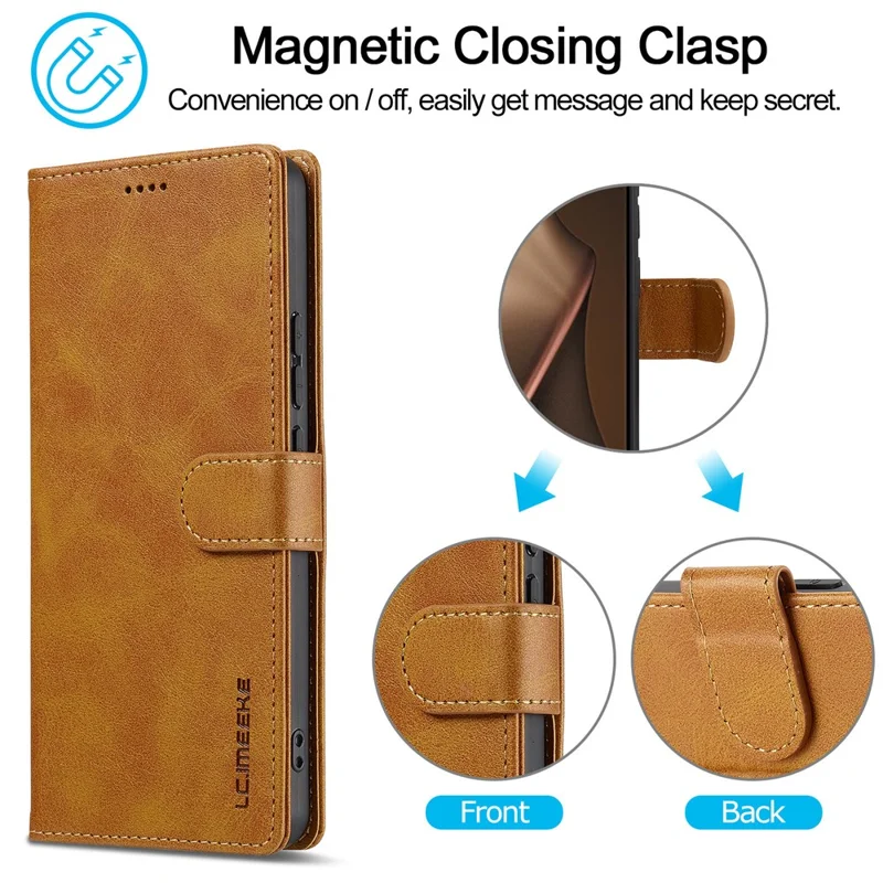 LC.IMEEKE For Xiaomi 15T Case Calf Texture PU Leather Stand Wallet Phone Cover - Yellow