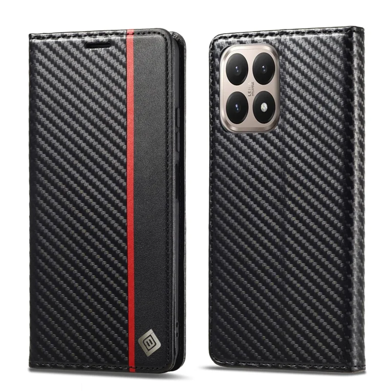 LC.IMEEKE Fodral för Xiaomi 15T, plånbok, kolfiberstruktur, läder, vertikal rand
