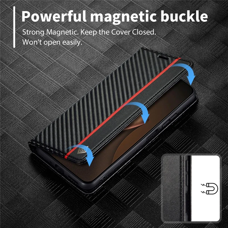 LC.IMEEKE Fodral för Xiaomi 15T, plånbok, kolfiberstruktur, läder, vertikal rand