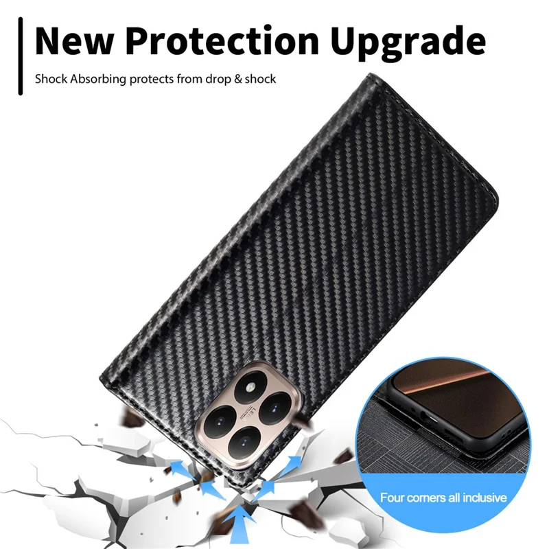 LC.IMEEKE Fodral för Xiaomi 15T, plånbok, kolfiberstruktur, läder, vertikal rand