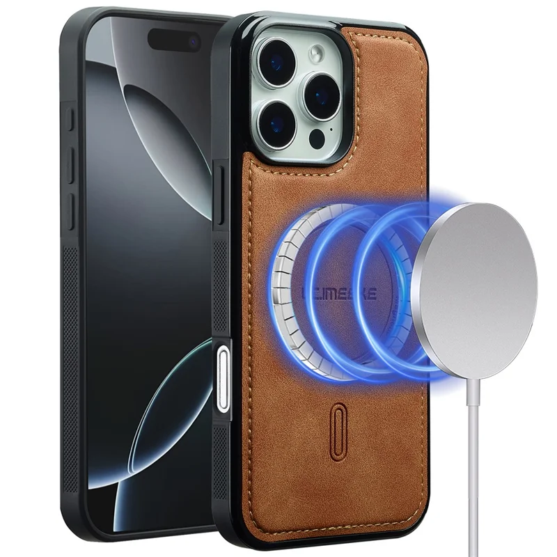 LC.IMEEKE L6 For iPhone 13 Pro Case PU Leather Coated PC TPU Phone Cover Compatible with MagSafe - Brown