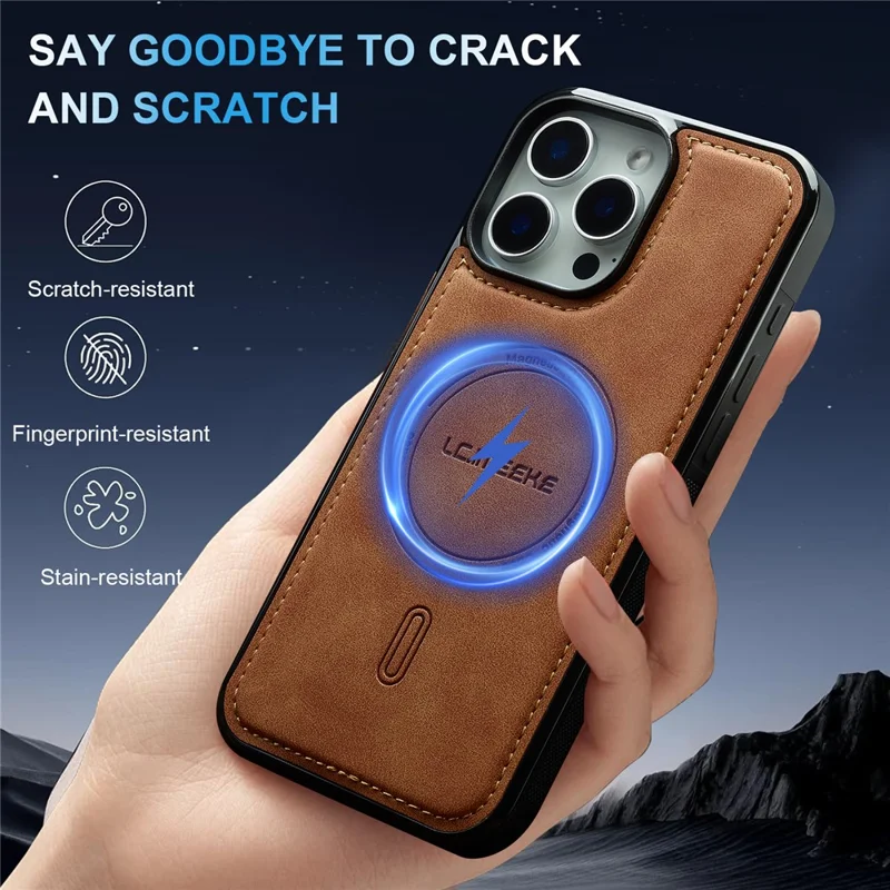 LC.IMEEKE L6 For iPhone 13 Pro Case PU Leather Coated PC TPU Phone Cover Compatible with MagSafe - Brown