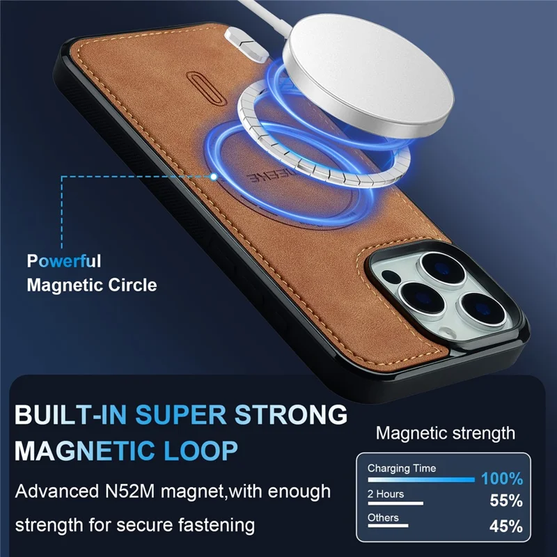 LC.IMEEKE L6 For iPhone 13 Pro Case PU Leather Coated PC TPU Phone Cover Compatible with MagSafe - Brown