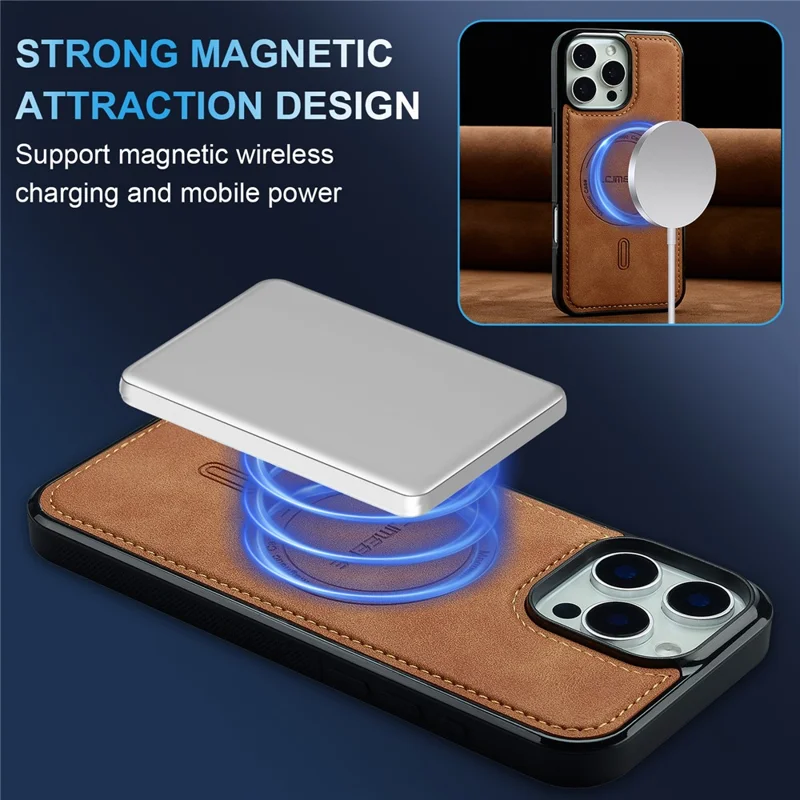 LC.IMEEKE L6 For iPhone 13 Pro Case PU Leather Coated PC TPU Phone Cover Compatible with MagSafe - Brown