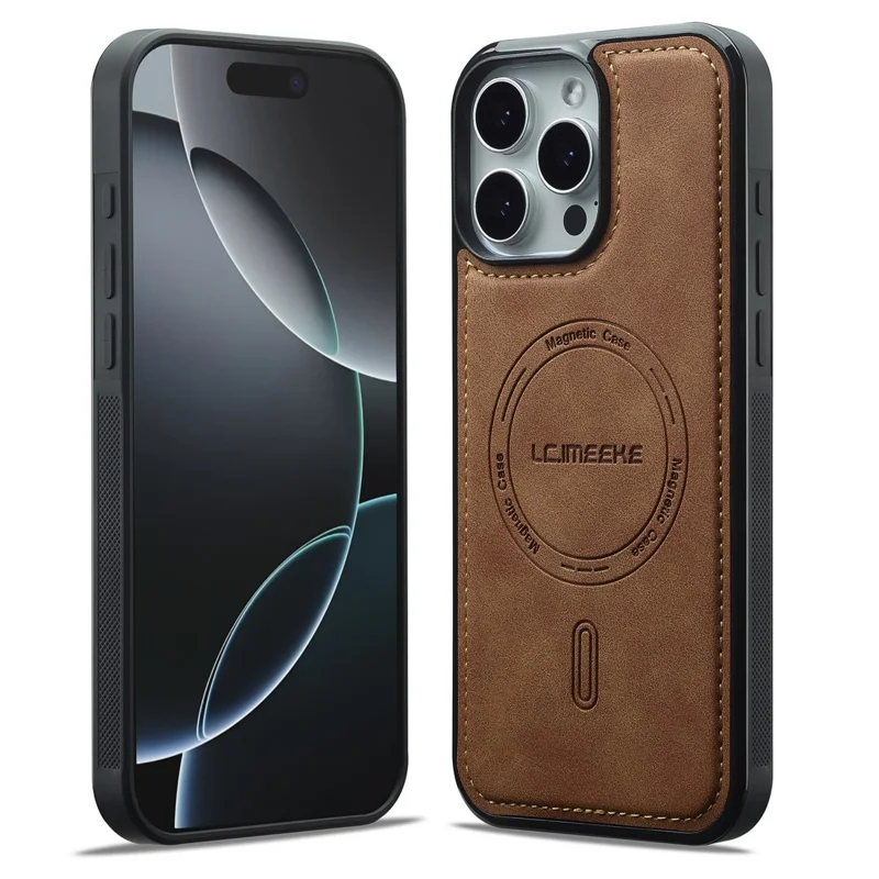 LC.IMEEKE L6 For iPhone 13 Pro Case PU Leather Coated PC TPU Phone Cover Compatible with MagSafe - Brown