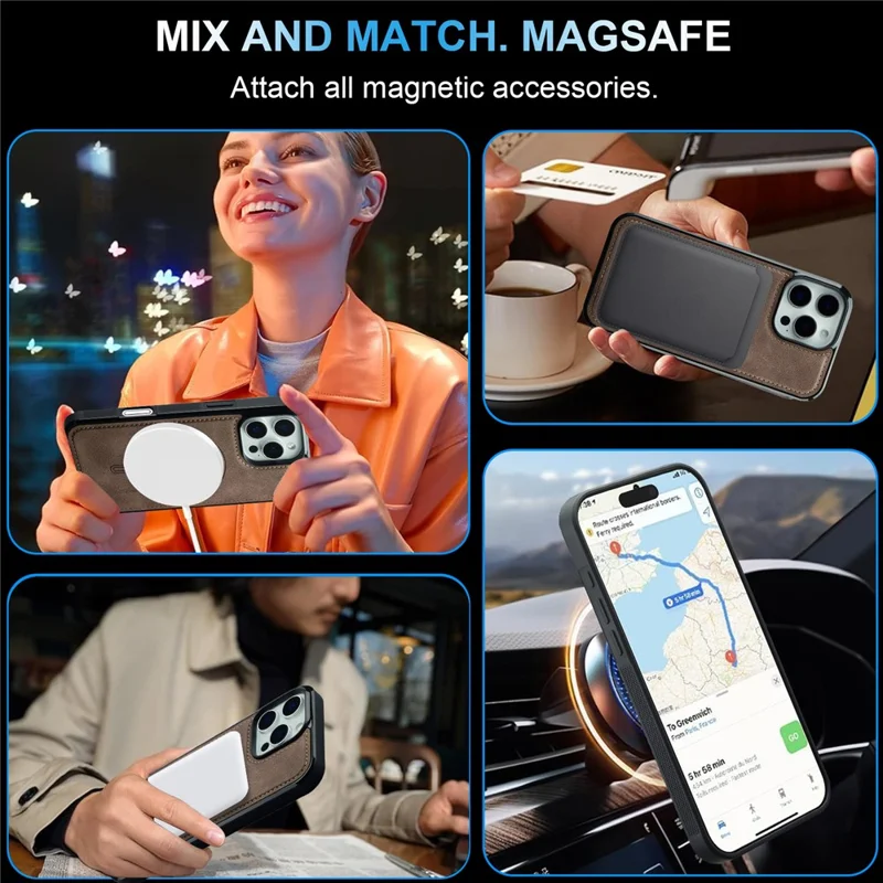 LC.IMEEKE L6 For iPhone 13 Pro Max Case PU Leather Coated PC TPU Phone Cover Compatible with MagSafe - Coffee