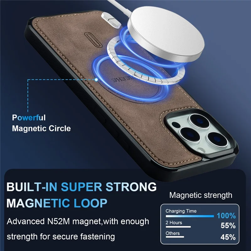 LC.IMEEKE L6 For iPhone 13 Pro Max Case PU Leather Coated PC TPU Phone Cover Compatible with MagSafe - Coffee