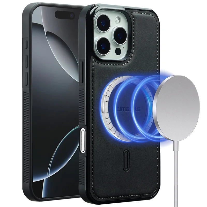 LC.IMEEKE L6 For iPhone 14 Pro Max Case PU Leather Coated PC TPU Phone Cover Compatible with MagSafe - Black