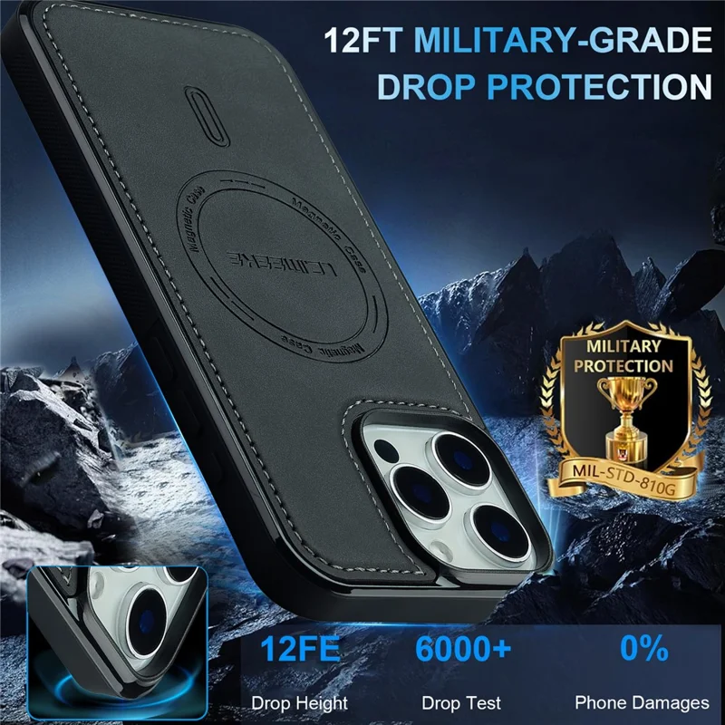 LC.IMEEKE L6 For iPhone 14 Pro Max Case PU Leather Coated PC TPU Phone Cover Compatible with MagSafe - Black