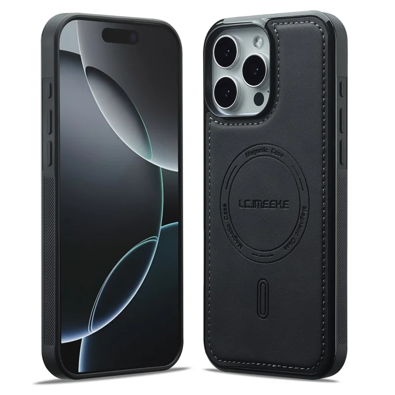 LC.IMEEKE L6 For iPhone 14 Pro Max Case PU Leather Coated PC TPU Phone Cover Compatible with MagSafe - Black