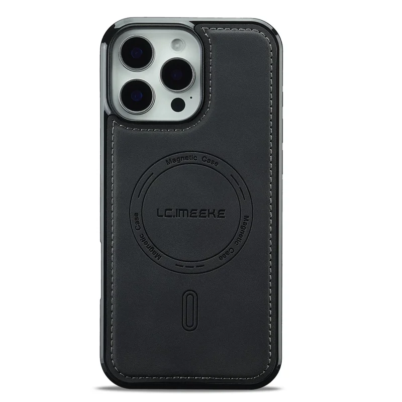 LC.IMEEKE L6 For iPhone 14 Pro Max Case PU Leather Coated PC TPU Phone Cover Compatible with MagSafe - Black