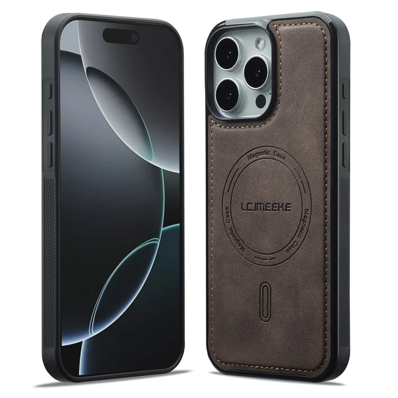 LC.IMEEKE L6 For iPhone 14 Pro Case PU Leather Coated PC TPU Phone Cover Compatible with MagSafe - Coffee
