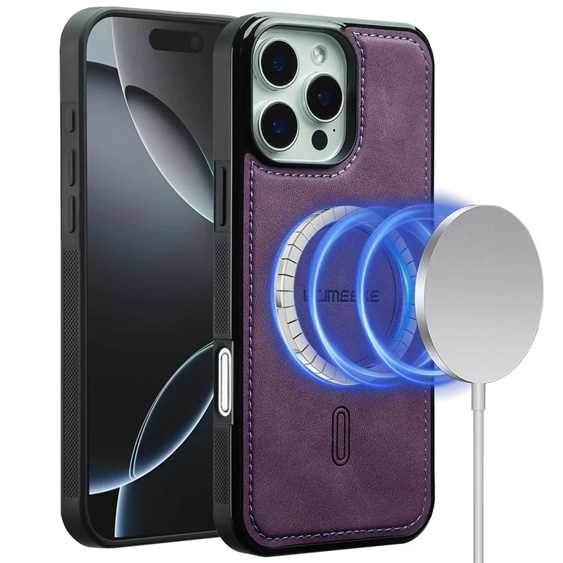 LC.IMEEKE L6 For iPhone 15 Pro Max Case PU Leather Coated PC TPU Phone Cover Compatible with MagSafe - Purple