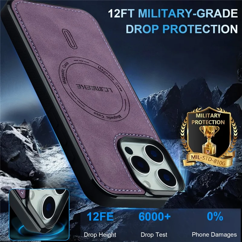 LC.IMEEKE L6 For iPhone 15 Pro Max Case PU Leather Coated PC TPU Phone Cover Compatible with MagSafe - Purple