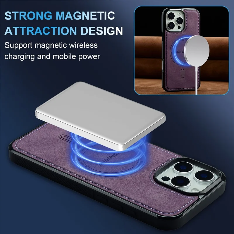 LC.IMEEKE L6 For iPhone 15 Pro Max Case PU Leather Coated PC TPU Phone Cover Compatible with MagSafe - Purple