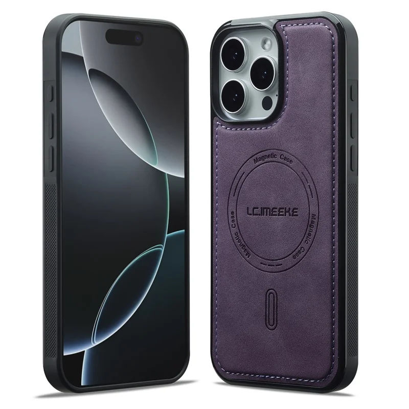 LC.IMEEKE L6 For iPhone 15 Pro Max Case PU Leather Coated PC TPU Phone Cover Compatible with MagSafe - Purple