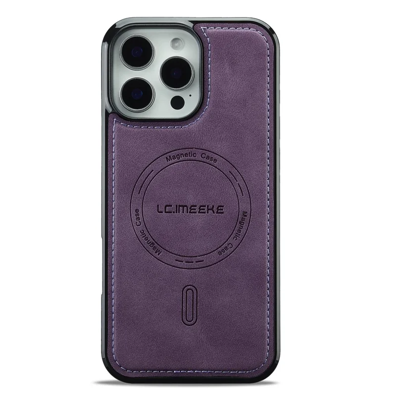 LC.IMEEKE L6 For iPhone 15 Pro Max Case PU Leather Coated PC TPU Phone Cover Compatible with MagSafe - Purple