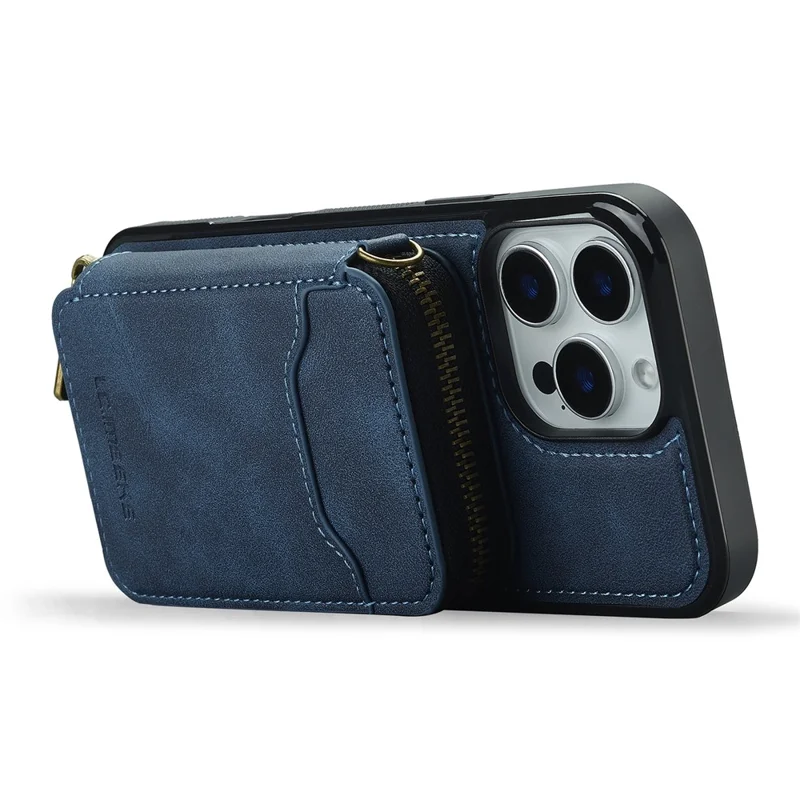 LC.IMEEKE L6 For iPhone 14 Pro Max Magnetic Case Detachable Zipper Wallet Leather Coated PC + TPU Phone Cover - Blue