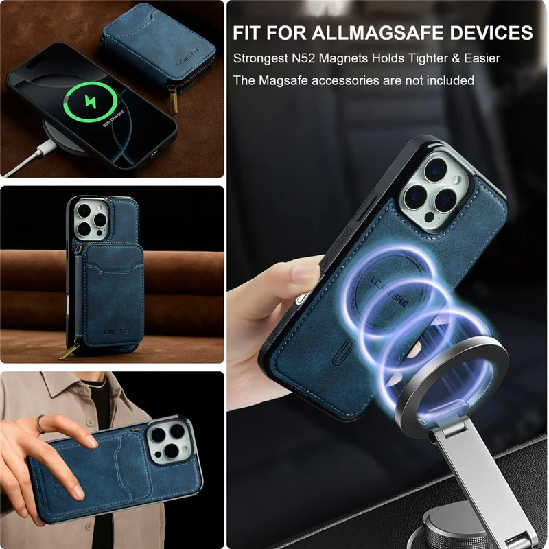 LC.IMEEKE L6 For iPhone 14 Pro Max Magnetic Case Detachable Zipper Wallet Leather Coated PC + TPU Phone Cover - Blue