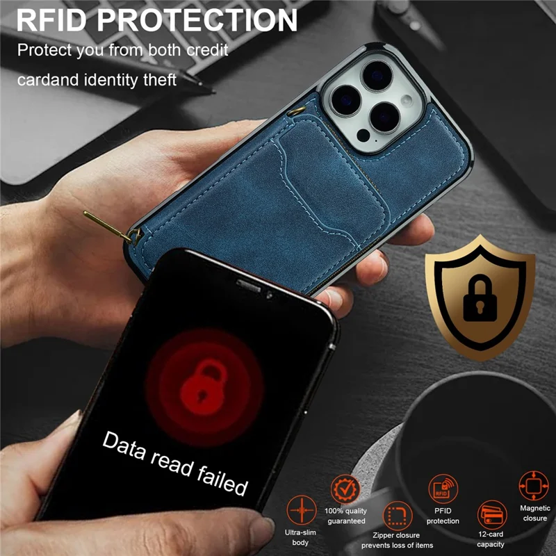 LC.IMEEKE L6 For iPhone 14 Pro Max Magnetic Case Detachable Zipper Wallet Leather Coated PC + TPU Phone Cover - Blue