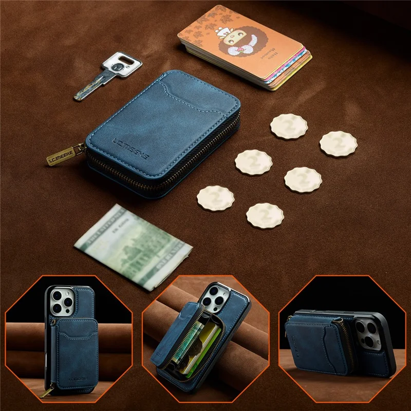 LC.IMEEKE L6 For iPhone 14 Pro Max Magnetic Case Detachable Zipper Wallet Leather Coated PC + TPU Phone Cover - Blue