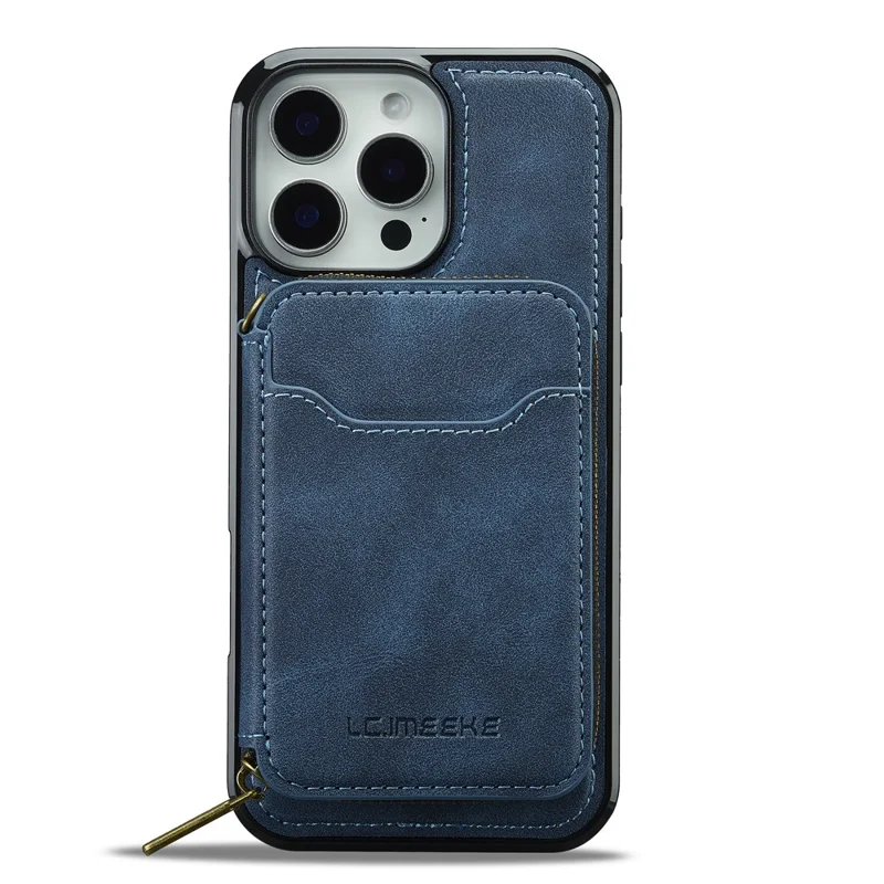 LC.IMEEKE L6 For iPhone 14 Pro Max Magnetic Case Detachable Zipper Wallet Leather Coated PC + TPU Phone Cover - Blue