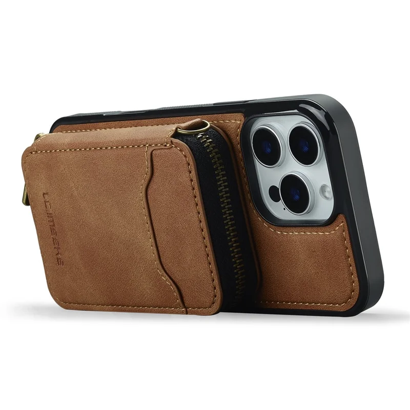 LC.IMEEKE L6 For iPhone 13 Pro Max Magnetic Case Detachable Zipper Wallet Leather Coated PC + TPU Phone Cover - Brown